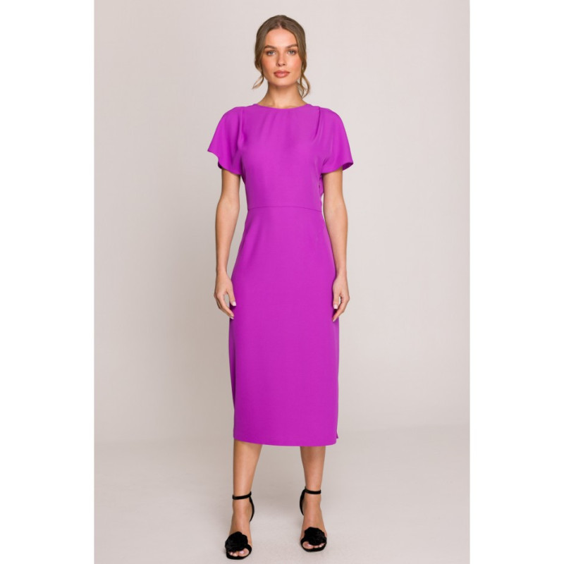 S398 Sukienka z dekoltem z tyłu i rozcięciem - lawendowa