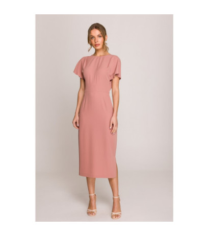 S398 Sukienka z dekoltem z tyłu i rozcięciem - różana