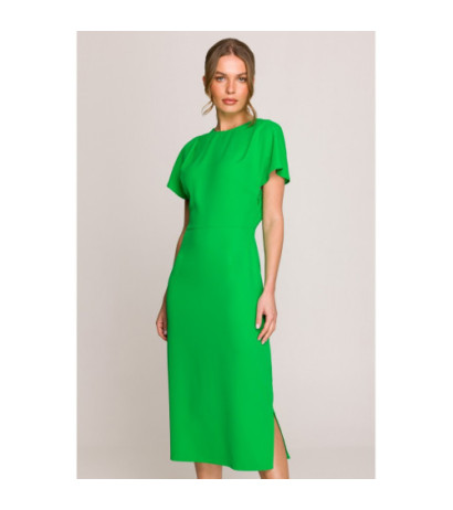 S398 Sukienka z dekoltem z tyłu i rozcięciem - soczysty zielony
