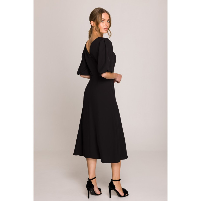S399 Sukienka z bufiastymi rękawami - czarna