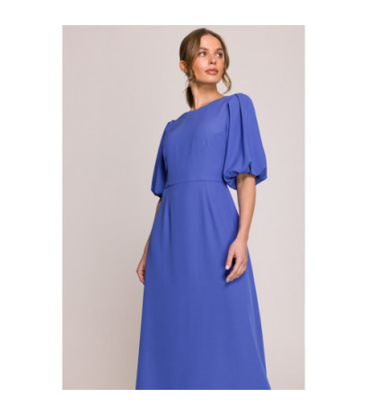 S399 Sukienka z bufiastymi rękawami - niebieska