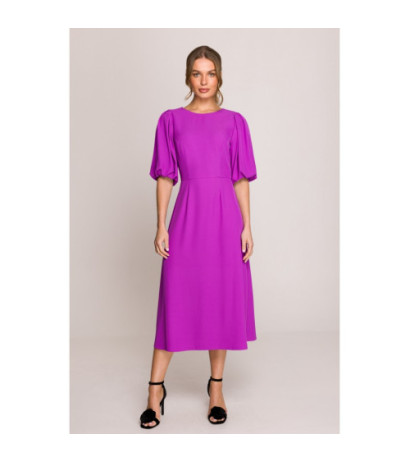 S399 Sukienka z bufiastymi rękawami - lawendowa