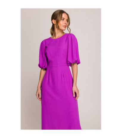 S399 Sukienka z bufiastymi rękawami - lawendowa