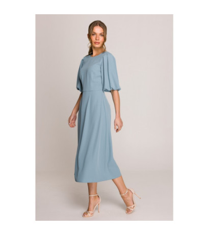 S399 Sukienka z bufiastymi rękawami - zimny niebieski