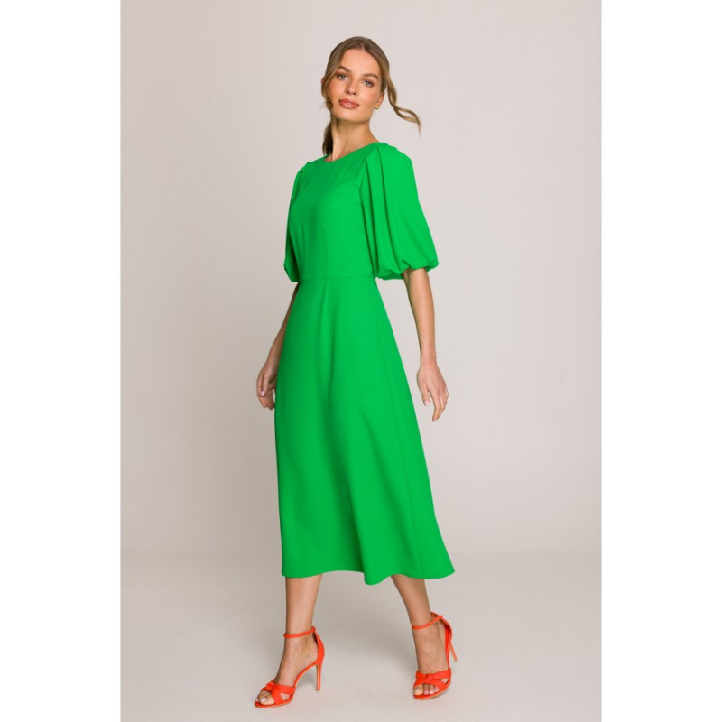 S399 Sukienka z bufiastymi rękawami - soczysty zielony