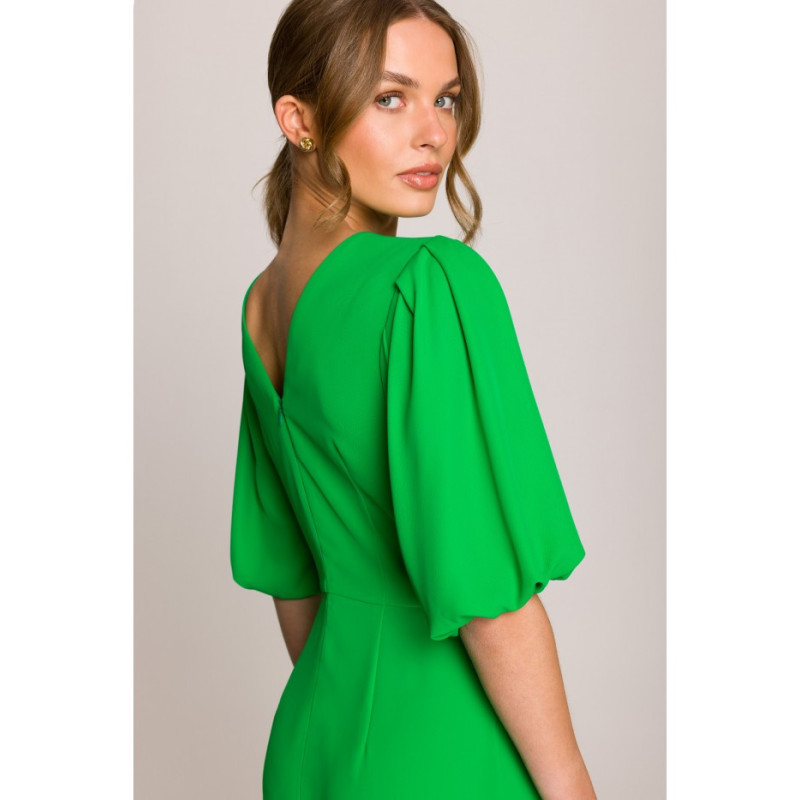 S399 Sukienka z bufiastymi rękawami - soczysty zielony