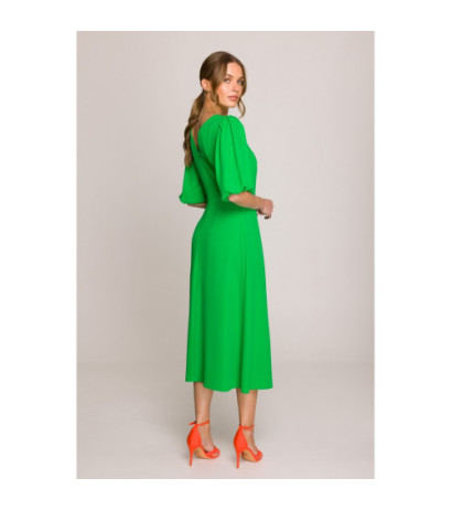 S399 Sukienka z bufiastymi rękawami - soczysty zielony
