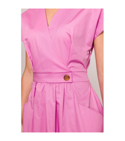 S401 Bawełniana sukienka z kołnierzykiem - liliowa