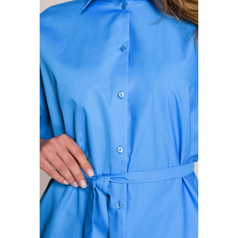 S402 Bawełniana koszula oversize tunika - niebieska