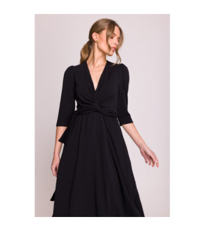 S404 Sukienka z przeplotem z modalu - czarna