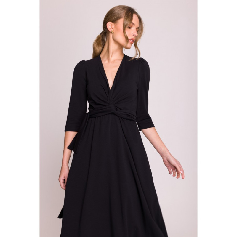S404 Sukienka z przeplotem z modalu - czarna