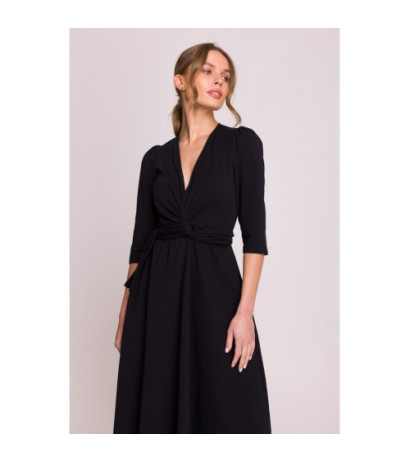 S404 Sukienka z przeplotem z modalu - czarna