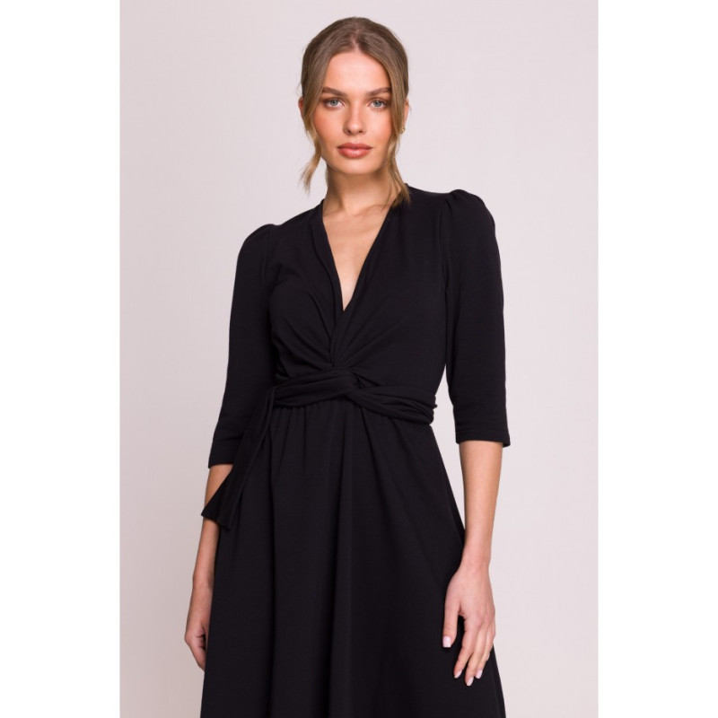 S404 Sukienka z przeplotem z modalu - czarna