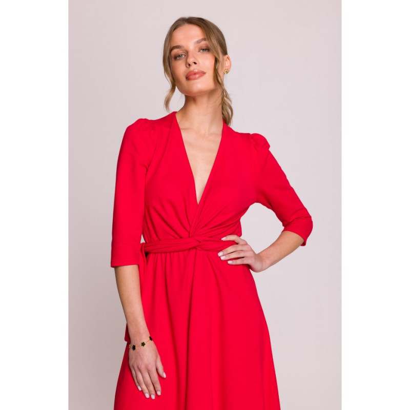 S404 Sukienka z przeplotem z modalu - czerwona