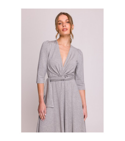 S404 Sukienka z przeplotem z modalu - szara