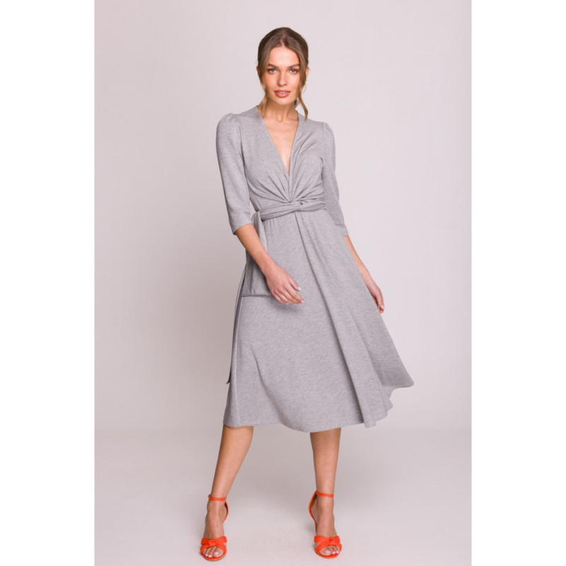 S404 Sukienka z przeplotem z modalu - szara