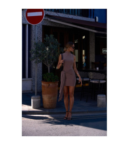 M841 Sukienka mini z wiązanymi szarfami - beżowa