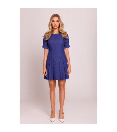 M842 Sukienka z plisowanym dołem - niebieska
