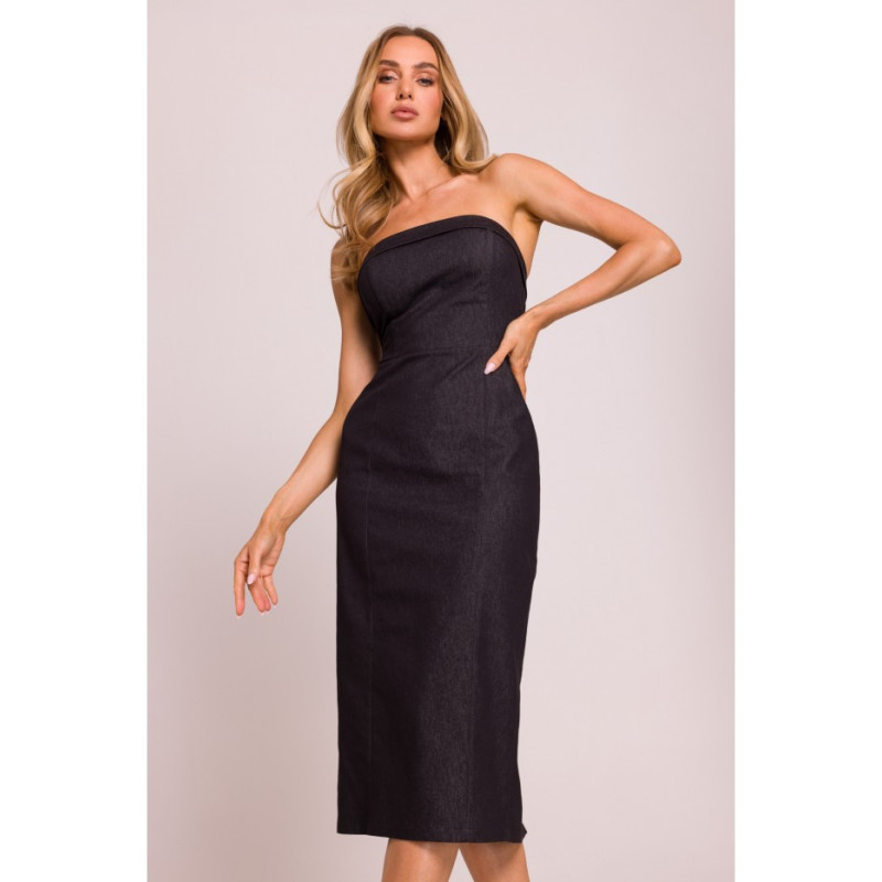 M843 Sukienka ołówkowa z odpinanymi ramiączkami - grafitowa