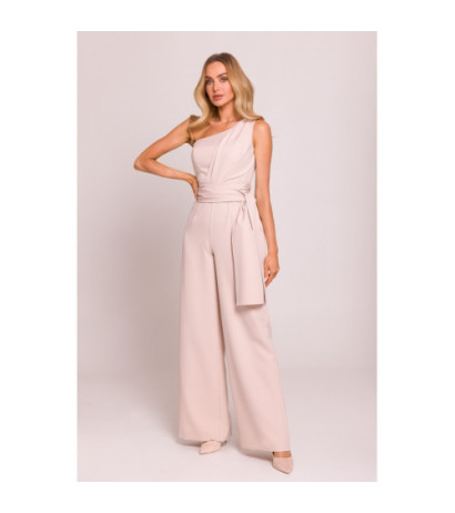 M845 Kombinezon na jedno ramię z wiązanymi szarfami - jasny beżowy