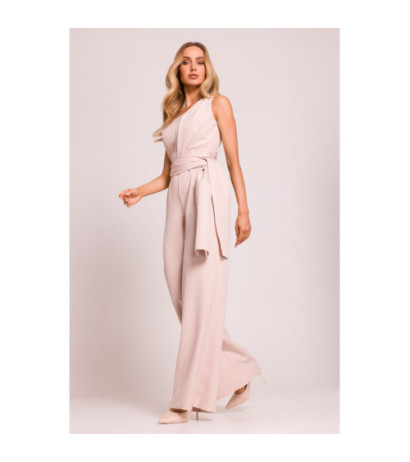 M845 Kombinezon na jedno ramię z wiązanymi szarfami - jasny beżowy