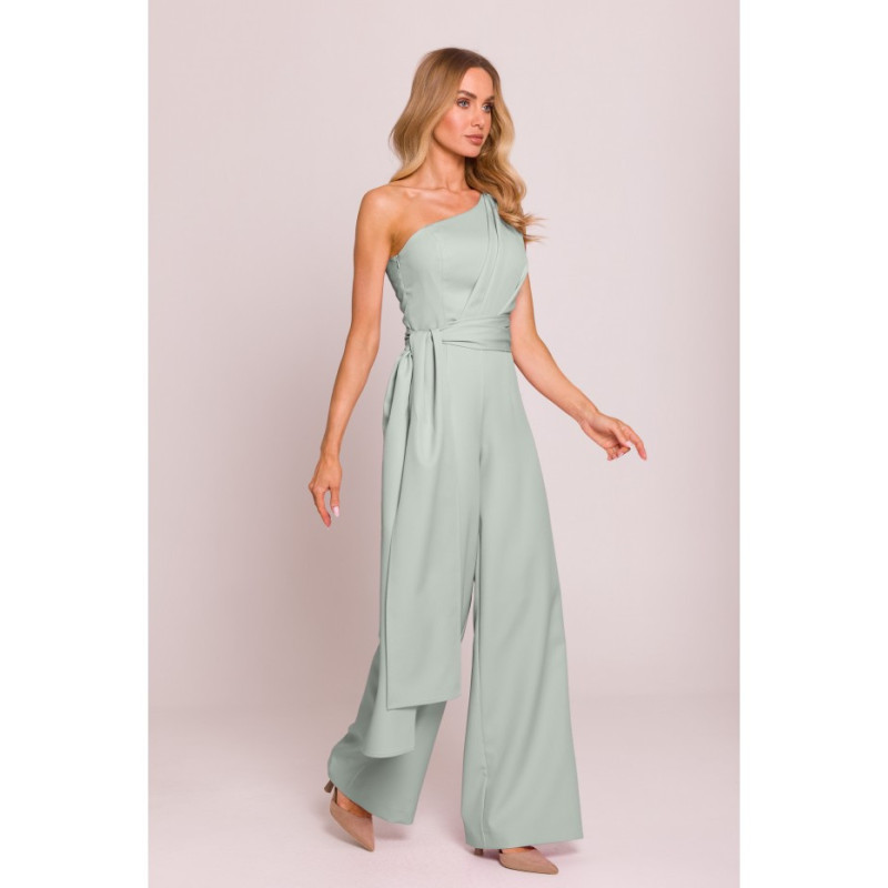 M845 Kombinezon na jedno ramię z wiązanymi szarfami - miętowy