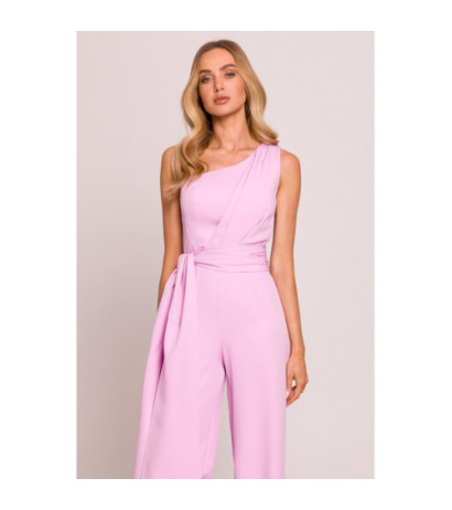 M845 Kombinezon na jedno ramię z wiązanymi szarfami - cukierkowy róż
