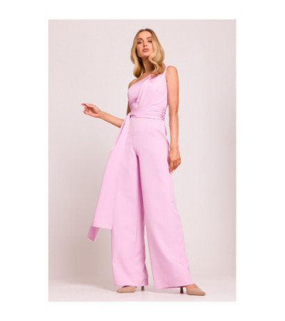 M845 Kombinezon na jedno ramię z wiązanymi szarfami - cukierkowy róż