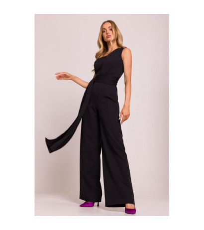 M845 Kombinezon na jedno ramię z wiązanymi szarfami - czarny