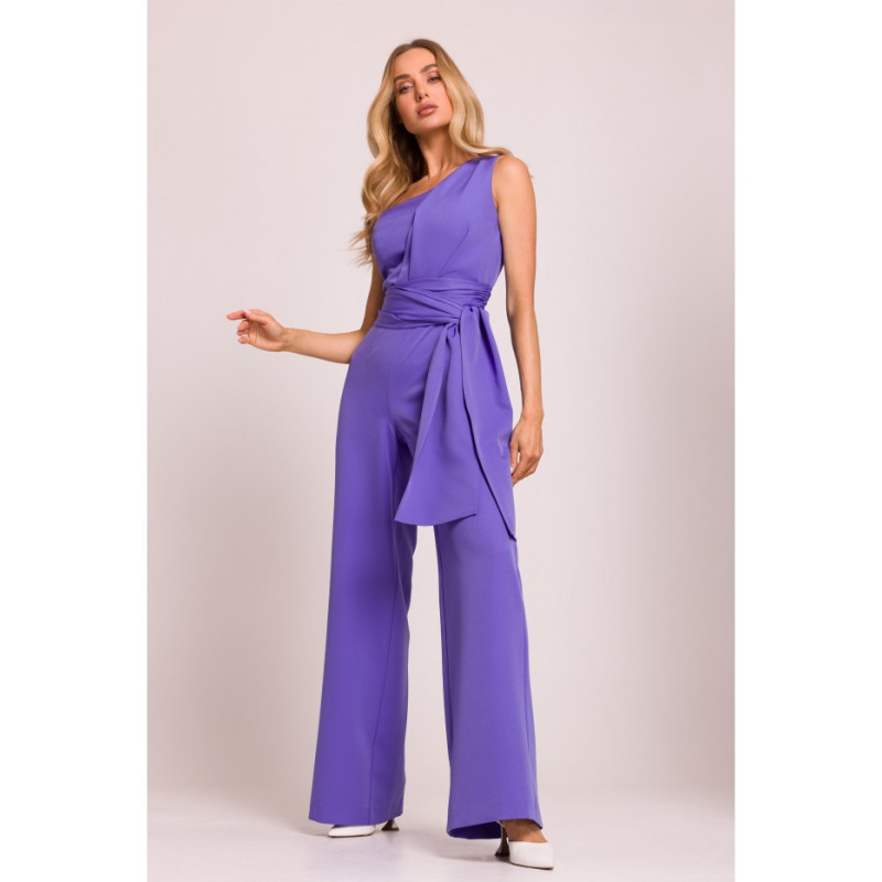 M845 Kombinezon na jedno ramię z wiązanymi szarfami - jasny fiolet