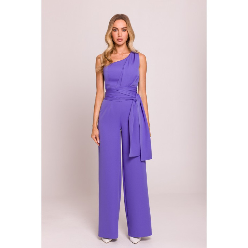 M845 Kombinezon na jedno ramię z wiązanymi szarfami - jasny fiolet