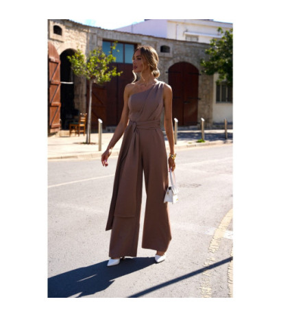 M845 Kombinezon na jedno ramię z wiązanymi szarfami - mokka