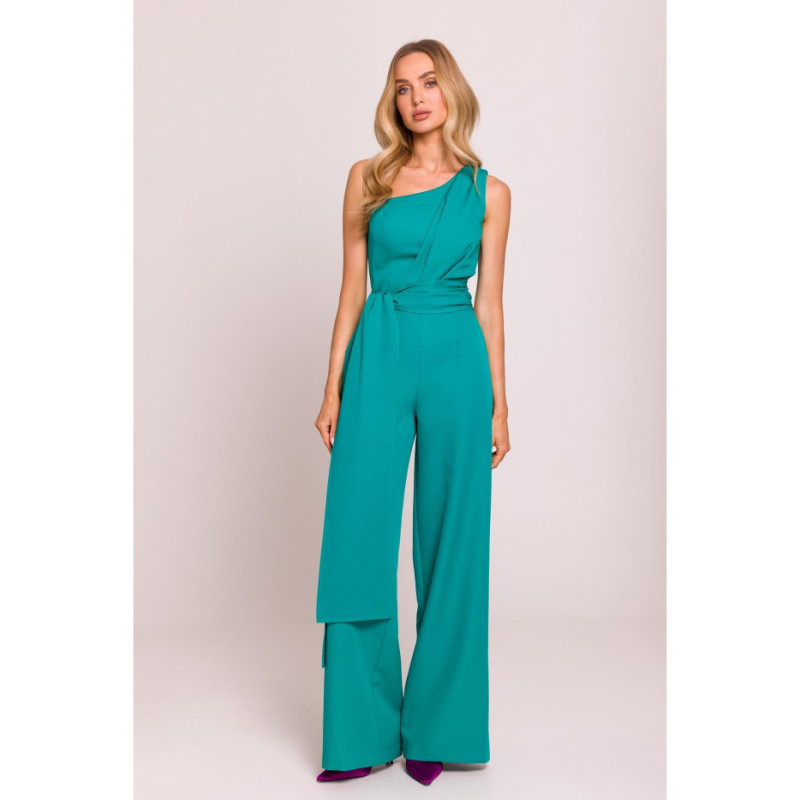 M845 Kombinezon na jedno ramię z wiązanymi szarfami - turkusowy