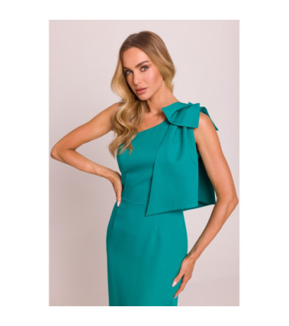 M847 Sukienka na jedno ramię z ozdobną kokardą - turkusowa