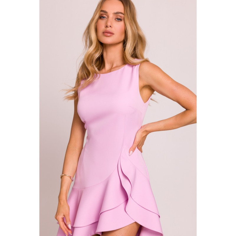 M850 Sukienka z falbanami - cukierkowy róż