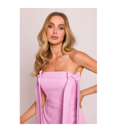 M851 Sukienka gorsetowa z kokardkami - cukierkowy róż