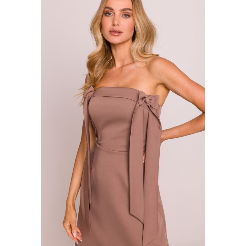 M851 Sukienka gorsetowa z kokardkami - mokka