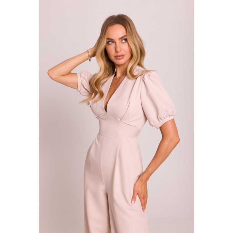 M852 Kombinezon z głębokim dekoltem - jasny beżowy