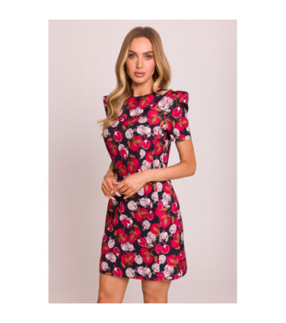 M856 Wzorzysta sukienka mini z ozdobnymi rękawami - model 3