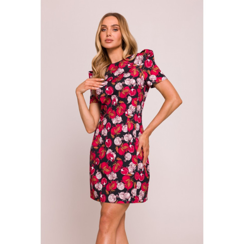 M856 Wzorzysta sukienka mini z ozdobnymi rękawami - model 3