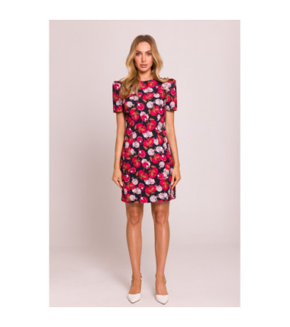 M856 Wzorzysta sukienka mini z ozdobnymi rękawami - model 3