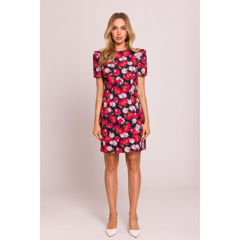 M856 Wzorzysta sukienka mini z ozdobnymi rękawami - model 3