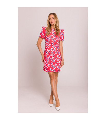 M856 Wzorzysta sukienka mini z ozdobnymi rękawami - model 2