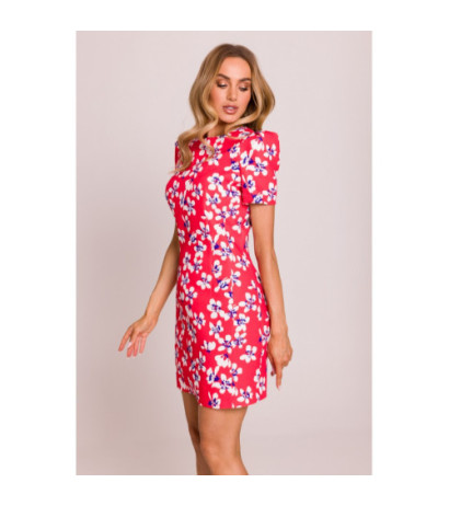 M856 Wzorzysta sukienka mini z ozdobnymi rękawami - model 2