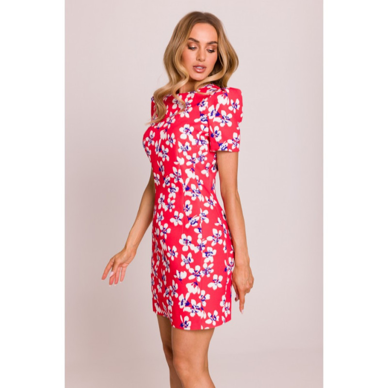 M856 Wzorzysta sukienka mini z ozdobnymi rękawami - model 2