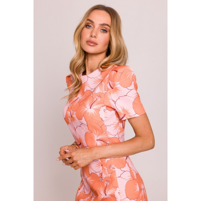 M856 Wzorzysta sukienka mini z ozdobnymi rękawami - model 1