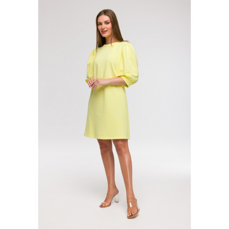B291 Sukienka z bufiastymi rękawami - cytrynowa
