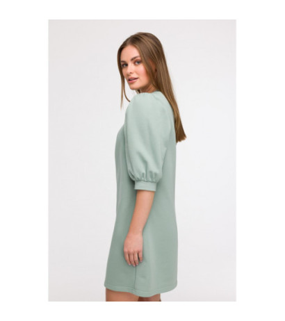 B291 Sukienka z bufiastymi rękawami - miętowa