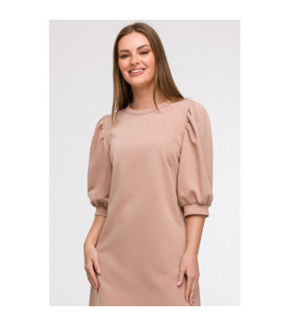 B291 Sukienka z bufiastymi rękawami - mokka