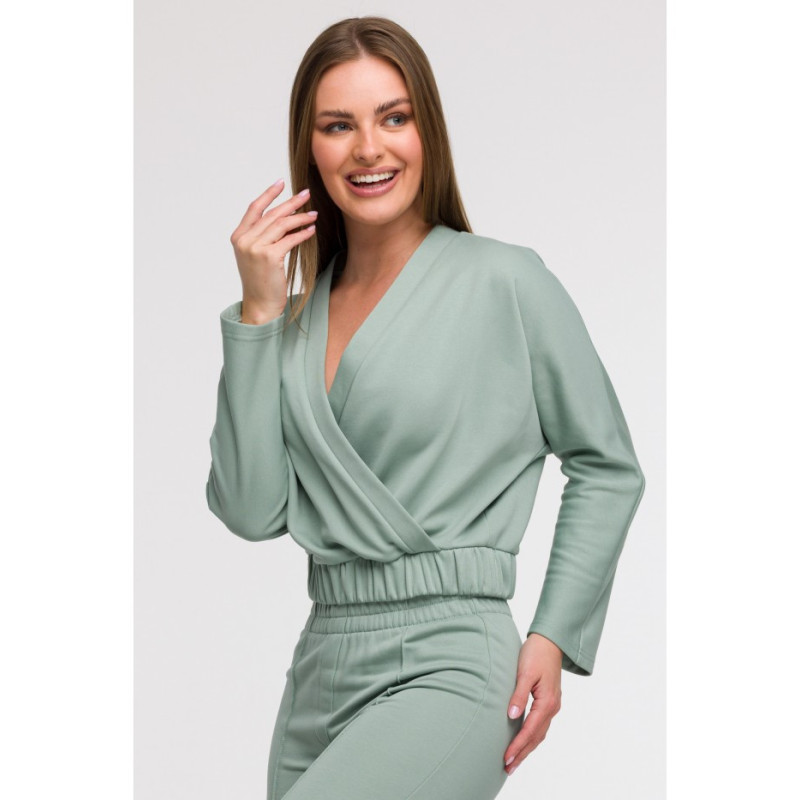 B292 Bluza z kopertowym dekoltem - miętowa